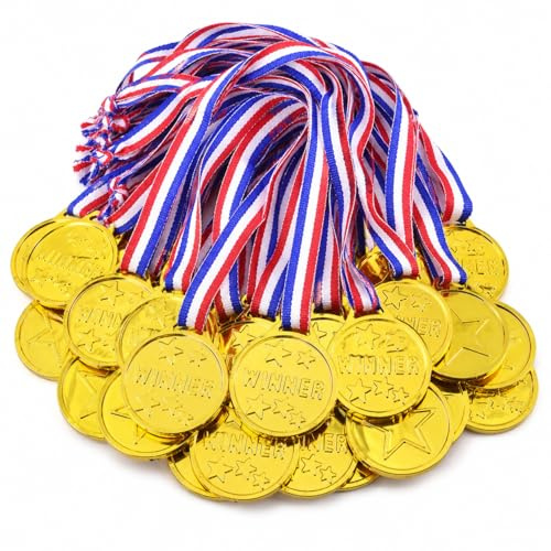 Gryviktok 30 Médailles Enfant Dorées avec Rubans, Trophées, Médaille Personnalisable pour Récompenses Sportives, Événements Scolaires Et Jeux Enfants, Porte Médaille Plastique De Qualité