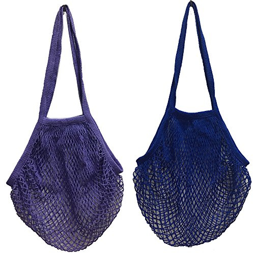 2Pcs waschbarer Baumwollmaschen-Schnur-organischer Organisator-Einkaufshandtasche, beweglicher wiederverwendbarer Netzbeutel-Frucht-Speicher-Einkaufstasche-langer Griff, zum auf Schulter zu setzen