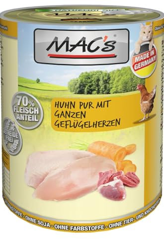 Mac's Comida para Gatos sin Cereales, Pollo con Corazones de Aves Enteras, 400 g