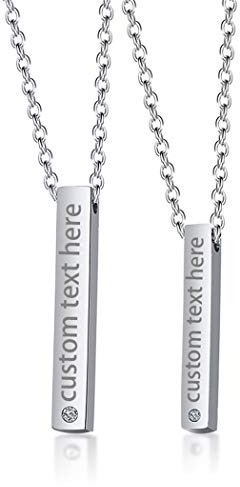 JewelryWe Schmuck 2pcs Freundschaftsketten Partnerketten mit Gravur, Edelstahl Quader Stereo-Rechteck Partner Anhänger Kette Paar Halskette für Herren Damen, Silber