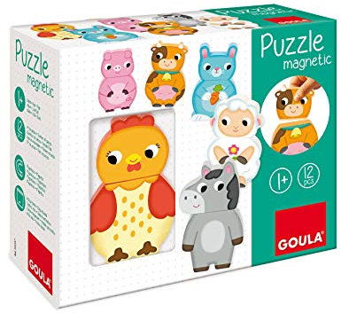 Goula 455245 Magnetisches Holzpuzzle Bauernhoftiere, Magnetpuzzle, Holzspielzeug, ab 12 Monaten