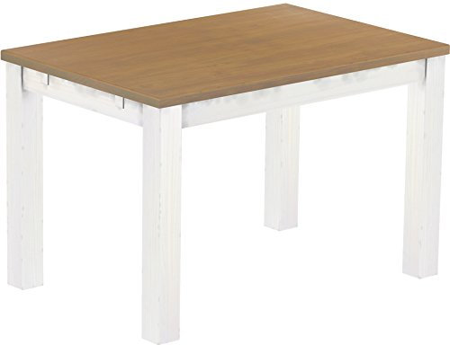 B.R.A.S.I.L.-Möbel Esstisch Rio Classico 120x80 cm Eiche Natur Weiss Holz Pinie Massivholz Esszimmertisch Echtholz ausziehbar vorgerichtet für Ansteckplatten