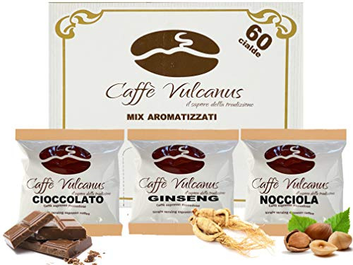 Caffè Vulcanus - Café aromatisé, mélange de dégustation 60 dosettes compostables - Ginseng, Noisette et Chocolat