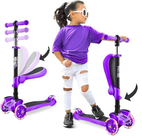 3 Wheeled Scooter for Kids - Stand & Cruise Child/Toddlers Toy Folding Kick Scooters w/Adjustable Height, Anti-Slip Deck, Flashing Wheel Lights, for Boys/Girls 2-12 Year Old