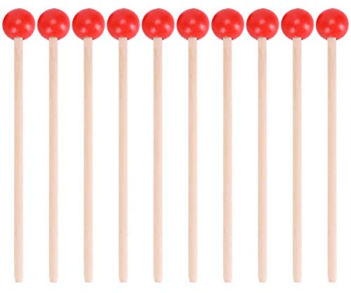 ARTIBETTER - 12 palillos de percusión con mango de madera con cabeza redonda para accesorios de música para niños (rojo)