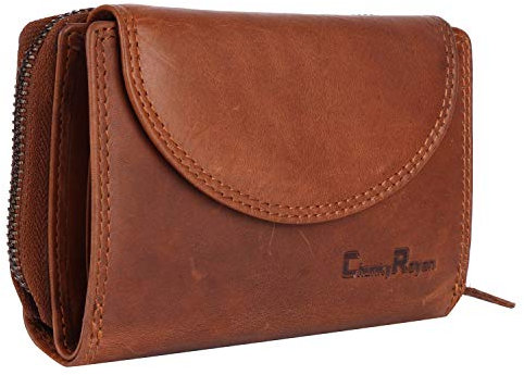 Chunkyrayan Echtleder Damen Geldbörse Hochwertig Vintage RFID Schutz inklusive Leder Schlüsselanhänger GB-3 Brown