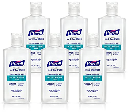 Purell 2in1 Moisturizing Advanced Hand Sanitizer Gel, 4 oz Portable Bottle with Flip-Top Cap (Pack of 6) - 3498-04-EC