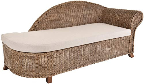 Krines Home Rattan Recamiere Elegance Rattanliege Chaiselounge Lounge Liege mit Polster (Vintage Braun, Rechts)