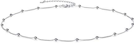 CERSLIMO Sterling Silver Necklace 16'' Ball Chain 925 Silver Choker Necklace for Women Girls Ladies Girlfriend Friend Mum Men Birthday Jewellry Gift