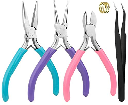 Set di 5 pinze per gioielli fai da te, set di attrezzi per fai da te, mini pinze per gioielli, pinze rotonde, pinze diagonali, per creazione di gioielli, artigianato