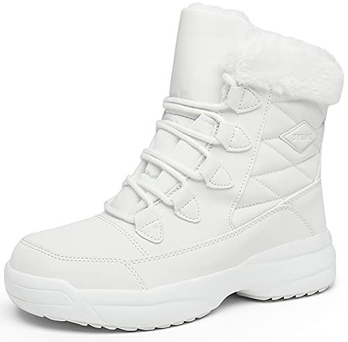 Damen Winterstiefel Winterschuhe Warm Gefüttert Boots Schneestiefel Kälteschutzstiefeln rutschfeste Wanderschuhe ,Weiß,41EU