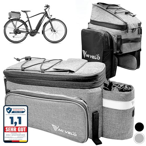 MIVELO - Fahrradtasche für Gepäckträger - Gepäckträgertasche Fahrrad - erweiterbar auf 20L - wasserabweisend - 20L grau