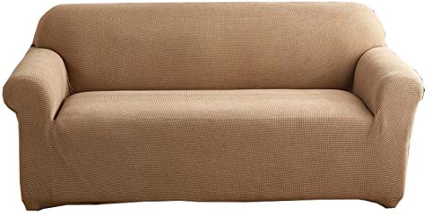 FOGUO Super Weiche Sofabezug, Stretch Spandex Couchbezug Sesselbezug Elastischer Antirutsch Stretchhusse Weich Stoff, rutschfeste Weiche Couch Sofabezug, Waschbarer Möbelschutz (Light Brown 2 Seat)