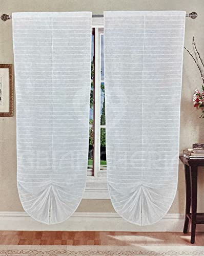 GBiancheria Coppia Tende a Pacchetto Regolabili a Vetro NAUSICA per Finestra 70x150cm e Portafinestra 70x240cm pronte da appendere (Bianco, 70x240)