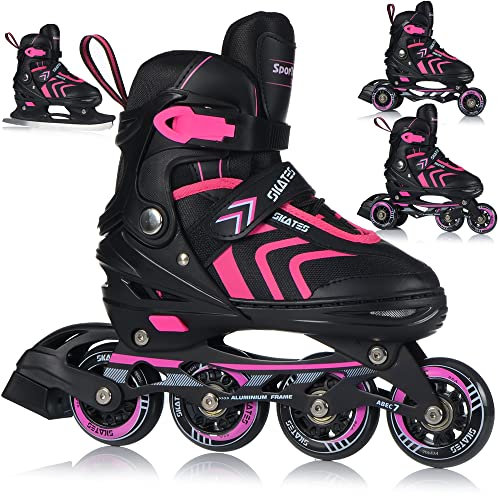 4 in 1 Inlineskates Verstellbare Schlittschuhe für Kinder Erwachsene ABEC7 Kugellager Größen 29-43 (L (39-43))