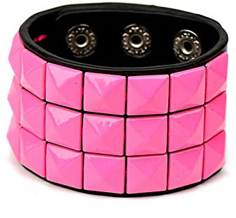 FRER Lederarmband, Punk Trendy Armbänder Männer Rosa Quadrat Nagel Armband Kunstleder Armband Hand Zubehör Schmuck Für Jungen Männer Geschenke