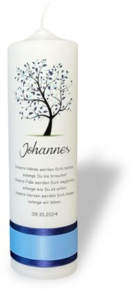 Taufkerze Lebensbaum Blau
