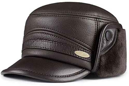 JIARY Mütze Herren,Fliegermütze,Outdoor-Lederhut Für Herren Mit Winddichter, Warmer Ohrenschützer-Lederhut,Trappermütze Aus Pelz Für Herren,Dark Brown,XXL (59~60cm)
