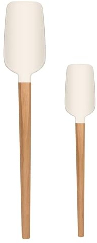 LorisArm Espátulas de madera con mango largo, espátula de goma de 12 y 9 pulgadas, espátulas de silicona para tarro, licuadora, botella.