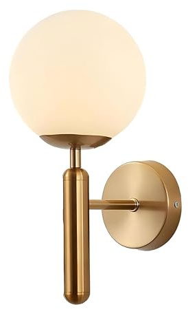 EKSED 150 mm weiße Glaskugel-Wandleuchte, weiße Glaskugel mit Messing-Goldsockel, Wandleuchte, Wandleuchte (Gold)