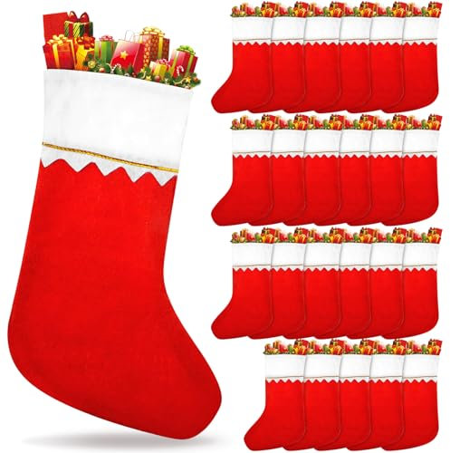 QLINLEAF 24 Pack Red Felt Christmas Stockings 15 Xmas Fireplace Hanging Stockings,Santa Claus Decoration Holiday Decoration Stockings