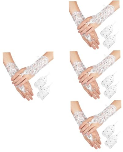 FOMIYES 4paare Fingerlose Brauthandschuhe Aus Spitze Mit Floralen Mustern Und Strassverzierungen Für Hochzeiten Und Besondere Anlässe Bequemes Tragegefühl Mit Satinband