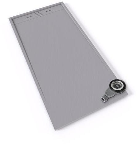 Plato de ducha SMC Hiemal 180x70 cm |Moments of Glass | Gris RAL 7030 – Antiderrapante, Textura Pizarra, Antibacteriano, Resistente a agentes químicos – Incluye válvula y rejilla
