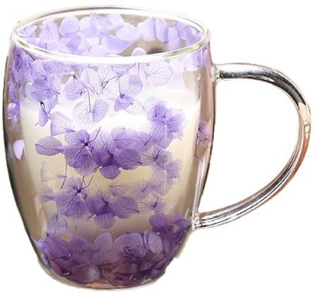Doppelwandige Kaffeetasse aus Glas mit Henkel, Doppelschichtige Tasse mit Getrockneten Blumen, Tassen für Cappuccino, Kaffee, Tee, Milch, Isolierte, Hitzebeständige Glastasse,