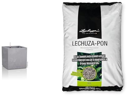 Lechuza Canto Stone Low 40, steingrau, Hochwertiger Kunststoff, Inkl. Bewässerungssystem, Herausnehmbarer Pflanzeinsatz, für Innen- und Außenbereich, 13720 & PON 30L Pflanzsubstrat, Neutral, 19565