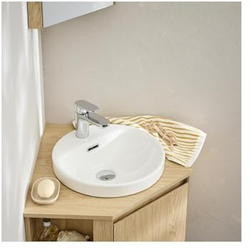 MOB-IN Vasque Semi encastrée Ronde en céramique Blanche 37cm