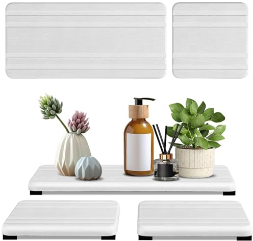 LeKuni Wasserabsorbierende Kieselgur Seifenschale, Water Absorbing Stein Für Spüle, Seifenhalter Dusche, Schnell Trocknender Badezimmer Tablett Für Pflanzen Und Toilettenartikel (3, Weiß)