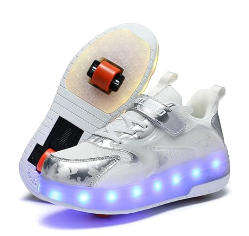 Mateju Schuhe mit Rollen für Mädchen Jungen Kinder Rollschuhe Schuhe mit 2 Rollen, Herren Damen 2 in 1 Turnschuhe Versenkbarer Roller Schuhe Turnschuhe Skateboardschuhe