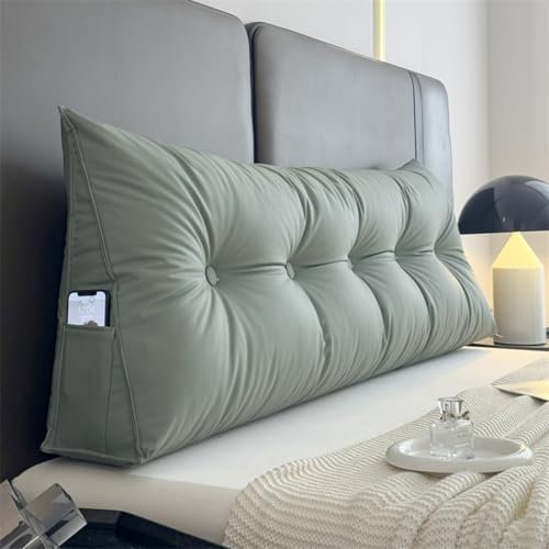 Rückenlehne Kissen 140/160 Rückenpolster Wand Grau Leder Bequemes Bett Kopfteil Kissen Groß Lang Keilkissen Dreieckskissen Backrest Pillow Kopfende Großes Kopfkissen für Sofa/Couch(180X20X50cm,Green B