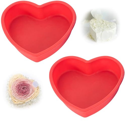 Taasmoog 2Pk Heart Silicone Cake Mould - 8 Inch Shaped Tin for Baking - Reusable 3D Pan for Muffins, Puddings - Big Love Heart Design