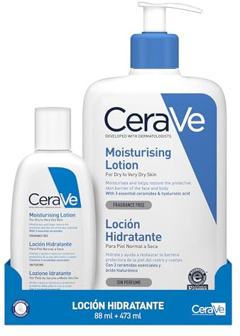 CeraVe Loción Hidratante 473 ml + 88 ml, Para Piel Seca a muy Seca, Hidrata y Restaura la Barrera Cutánea, Enriquecida Con Ceramidas y Ácido Hialurónico, Fórmula Ligera, Apta para Rostro y Cuerpo
