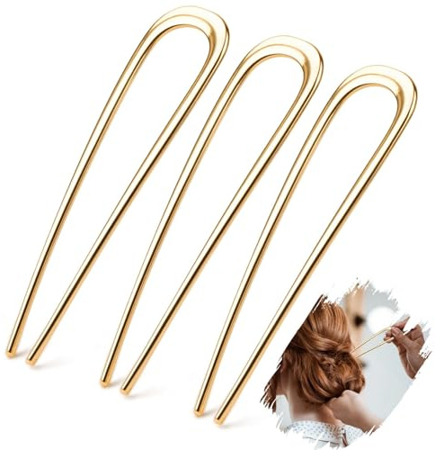 Mbsomnus 3 st fransk hårnål metall 14 cm/5,5 tum fransk nål fransk tvinnad hårnål u-formad hårgaffel guld hårnålar stor updo hårnål för kvinnor flickor alla frisyrer dekorativa tillbehör