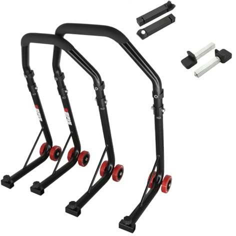 SEFIS D18 Motorradständer Set Vorder- und Hinterrad Motorradheber Serviceständer Front und Heck Motorrad montageständer ständer (Schwarz, Dorn/Standard)