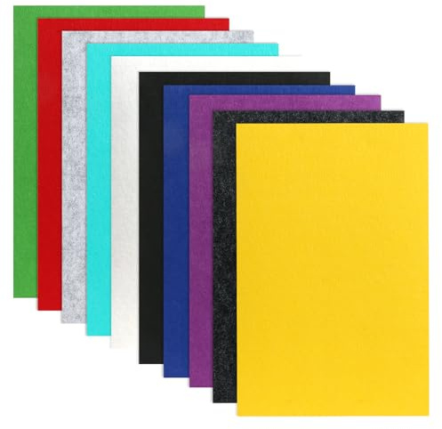 Pysselfilt 5 mm A4, 10 färger 20 x 30 cm tjock filt svart grön vit röd grå gul blå lila filtmatta färgglad filttyg för pyssel filtplattor 5 mm för barn vuxna lapptäcke hantverk till jul