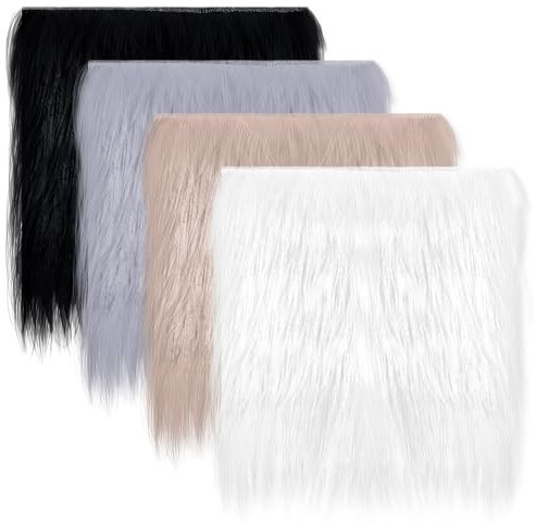 Psyqtsuary Faux Fur Fabric Squares, 4pcs Mixed Color, 25CM*25CM, 40%Kunstwolle/60%Polyester, Solid Pattern, Ideal for DIY Crafts, Seat Cushions, Rugs, Apparel
