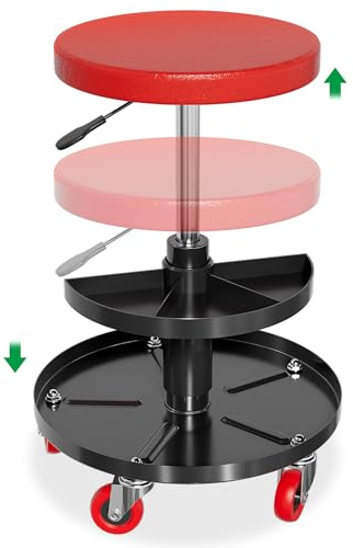 SUBTLETY Werkstatthocker Mobile Werkstattsitz mit 360° Lenkrollen & Werkzeuge Ablage Bürohocker mit Weiches Kissen Montagerollbrett für Werkstatt Fahrzeugpflege Belast bis 130KG (Rund)