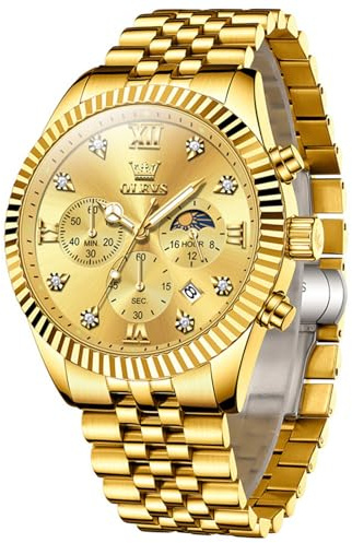 OLEVS Edelstahl Armbanduhr Herren Wasserdicht, Modern Groß Uhr Herren mit Datum, Quarz Analog Leuchtziffern Herrenuhren mit Metallarmband Geschenke für Männer Geschenke