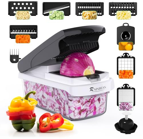 Vegetable Chopper - Mandoline Slicer, Onion Veggie Food Chopper with Container, Cucumber Potato Slicer, Salad Chopper Tool, 15 in 1 Kitchen Gadgets, Perfect for House Warming Gifts
