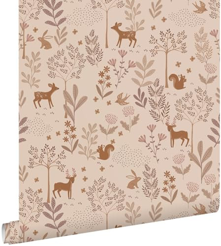 papier peint forêt avec des animaux de la forêt rose lilas 53 cm x 10.05 m - ESTAhome