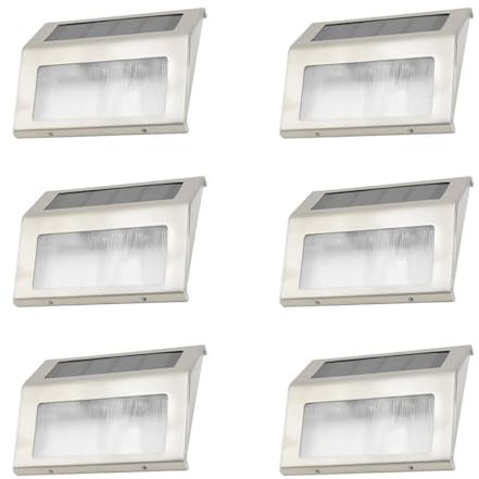Housoutil Solar Stufenlampe Set 3 Treppen Gehweg Deck Gartenlampen Weiß Edelstahl für Den Außenbereich