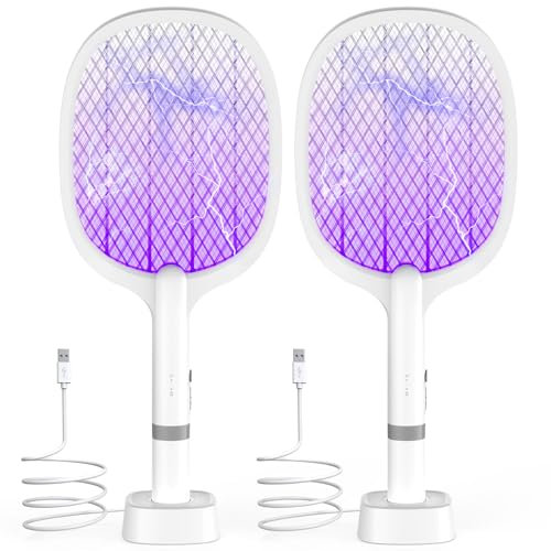 TEINNGO Racchetta Zanzare Elettrica, 5000V Racchetta Zanzare con USB Ricaricabile e LED 2 in 1, Protezione Maglia a 3 Strati Adatto per Casa Giardino Campeggio Interni ed Esterni (2PS)