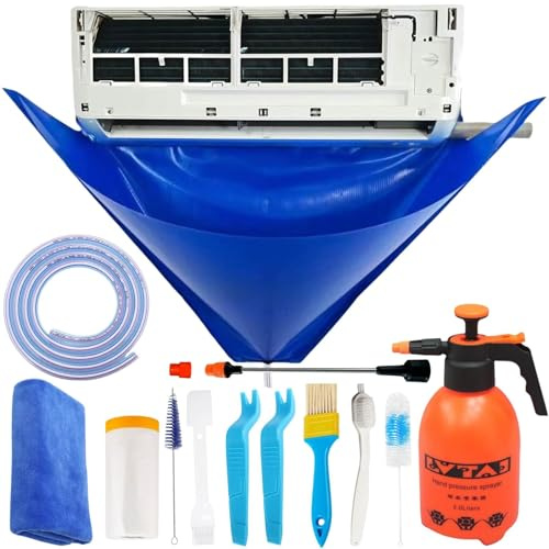 Oiktylr Mini Split Cleaning Kit Bag with 2L High Pressure Sprayer, Air Conditioner Cleaning Kit with Waterproof PVC AC Cleaning Cover Bib with 10pcs HVAC Cleaning Tools, Large