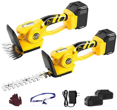 Long Reach Hedge Trimmer Cordless Electric Scissors Secateurs Grass Cutter with 2 Kinds Of Blades, 1.3m Telescopic rod, Hedge Shears Cordless Strimmer Garden Tools -rod Battery*2