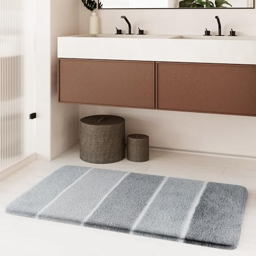 Homie Living Rio Marina Badteppich, 55 x 65 cm, grau Multi | Badematte kuscheliger Flauschiger weicher Flor, rutschfest und Waschbar