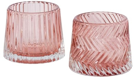 2er Set Teelichthalter H7cm Glas Rosa Kerzenhalter Tischdeko Kerzen Retro Deko Rose Windlichter