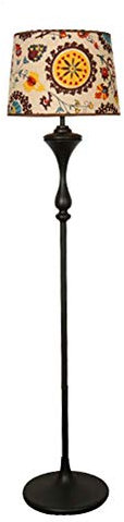 DUIRHNFV Floor Lamp,Retro Rustic Foot Switch Led Floor Light,Black Matte Spray Paint Finish with Printed Fabric Lampshade Standing Lamp 1.66M,for Living Room Bedroom Office Reading